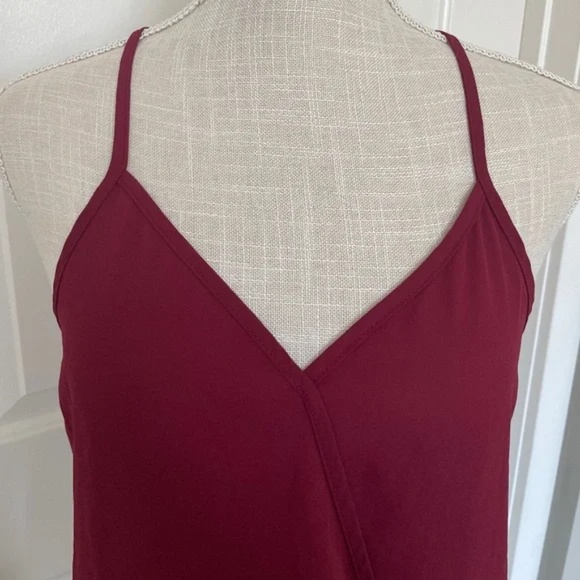 Lily White | Y2K Made In USA Burgundy Wrap V-Neck Spaghetti Strap Top, Size S - Picture 2 of 8